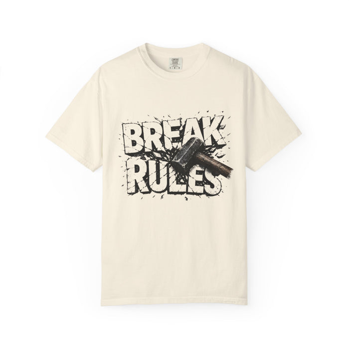 Break Rules T-Shirt — Graphic 'Break Rules' Design with Hammer
