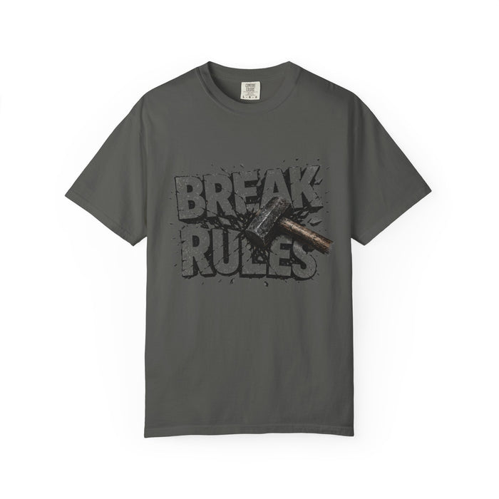 Break Rules T-Shirt — Graphic 'Break Rules' Design with Hammer