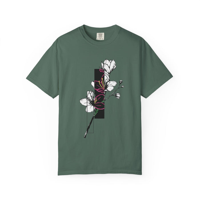 Floral Minimalist T-Shirt — Black Bar Magnolia Graphic