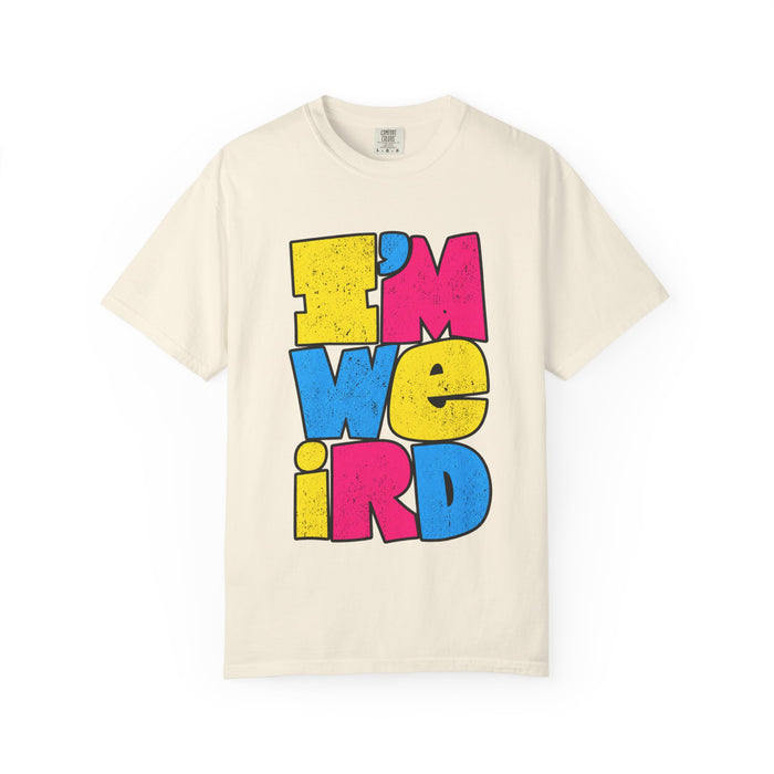 "I'M WEIRD" Colorblock Graphic T-Shirt — Retro Pop Statement Tee