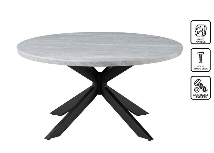 LILA Gray Faux Marble 36" Wide Round Coffee Table