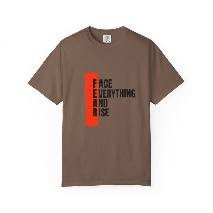 Motivational T-Shirt — "FEAR: Face Everything And Rise" Bold Red Accent