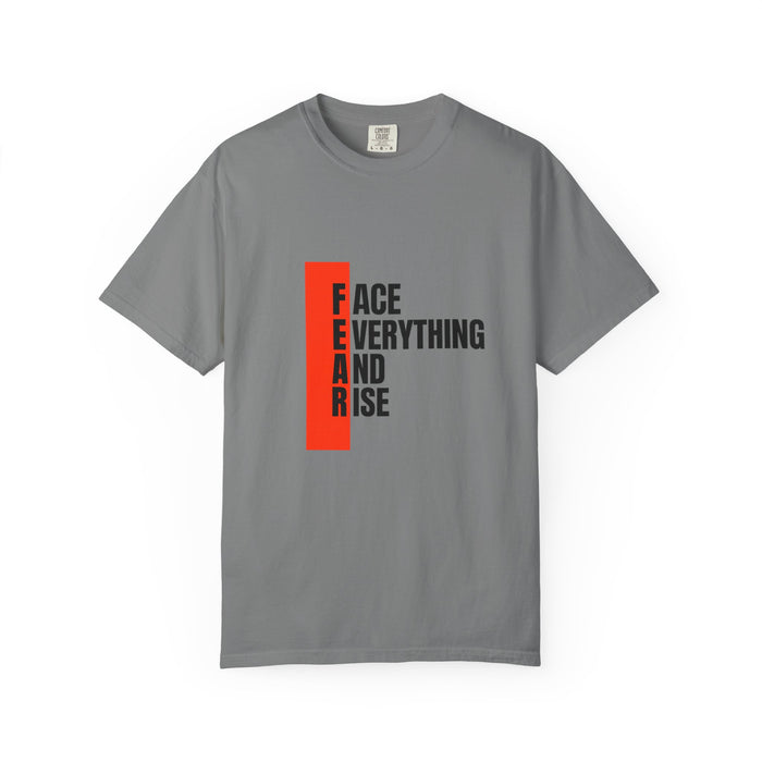 Motivational T-Shirt — "FEAR: Face Everything And Rise" Bold Red Accent