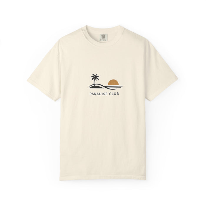Paradise Club Tee — Minimal Sunset Palm Graphic T-Shirt