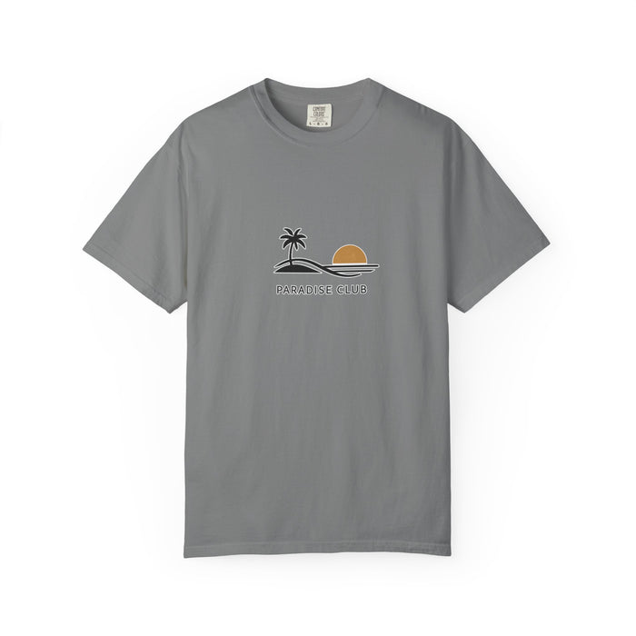 Paradise Club Tee — Minimal Sunset Palm Graphic T-Shirt