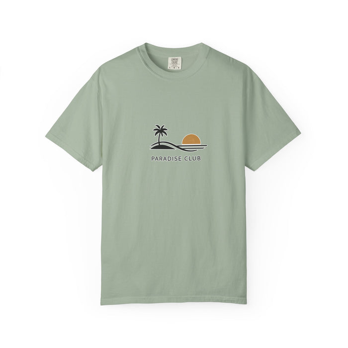 Paradise Club Tee — Minimal Sunset Palm Graphic T-Shirt
