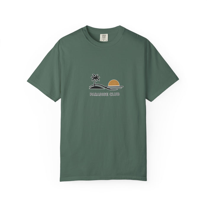 Paradise Club Tee — Minimal Sunset Palm Graphic T-Shirt