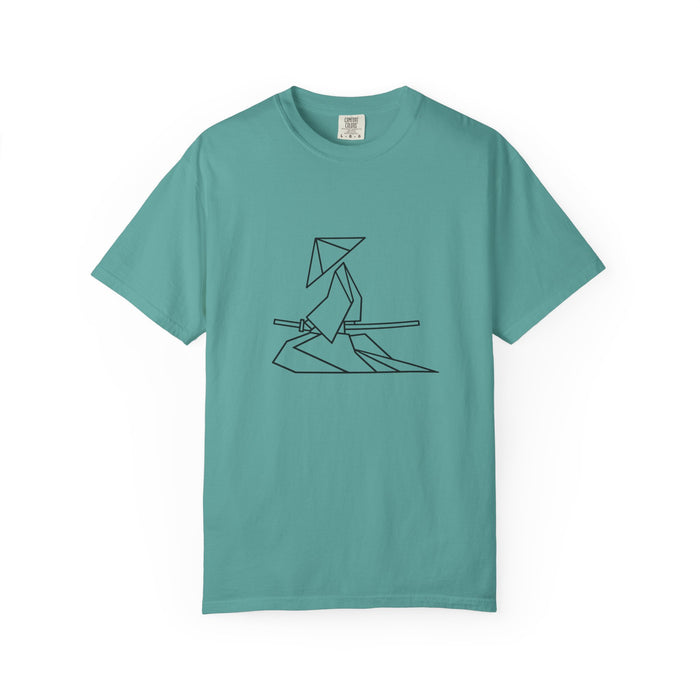 Samurai Line Art T-Shirt — Minimal Origami Swordsman Graphic Tee