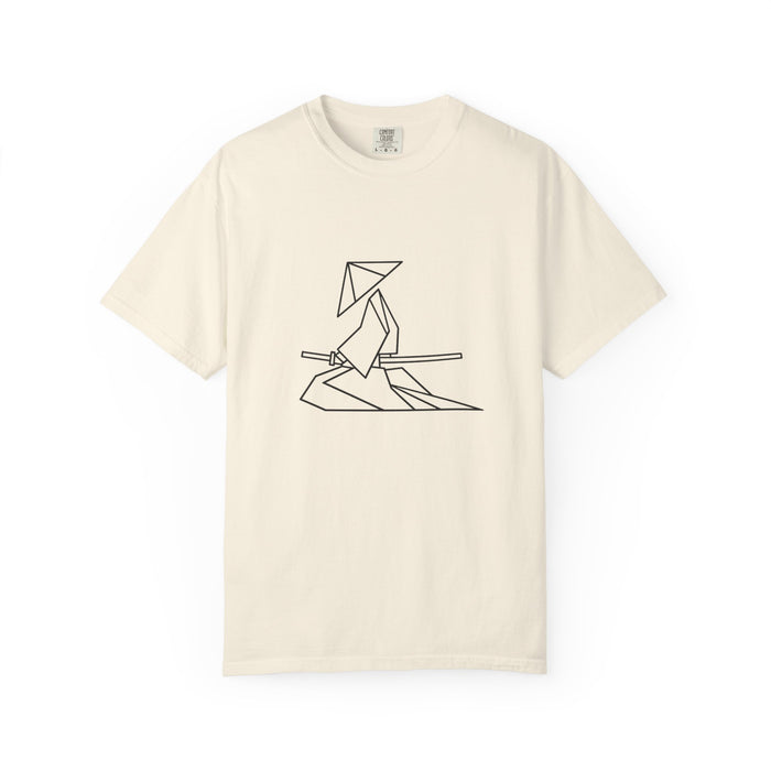 Samurai Line Art T-Shirt — Minimal Origami Swordsman Graphic Tee