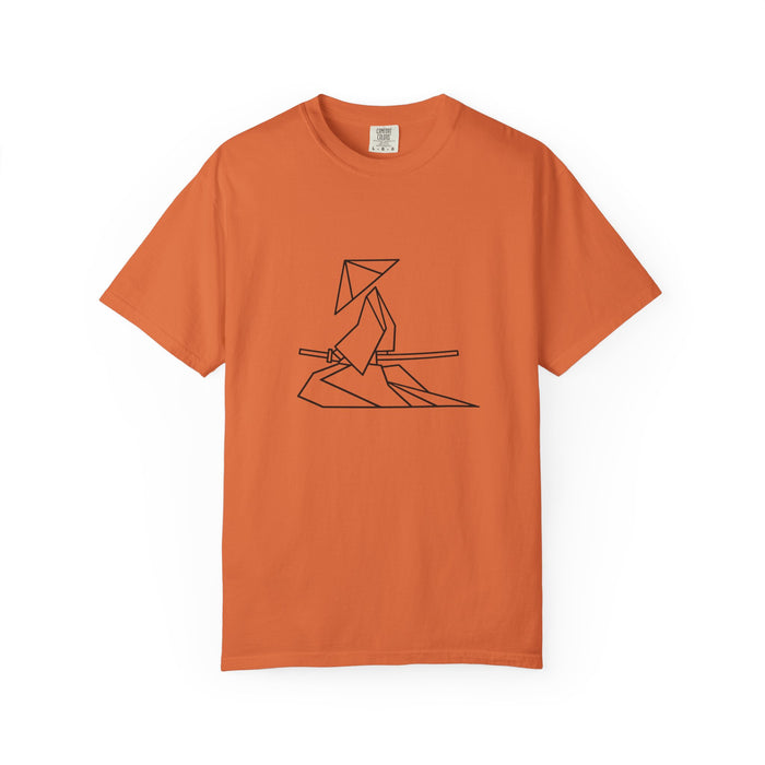 Samurai Line Art T-Shirt — Minimal Origami Swordsman Graphic Tee