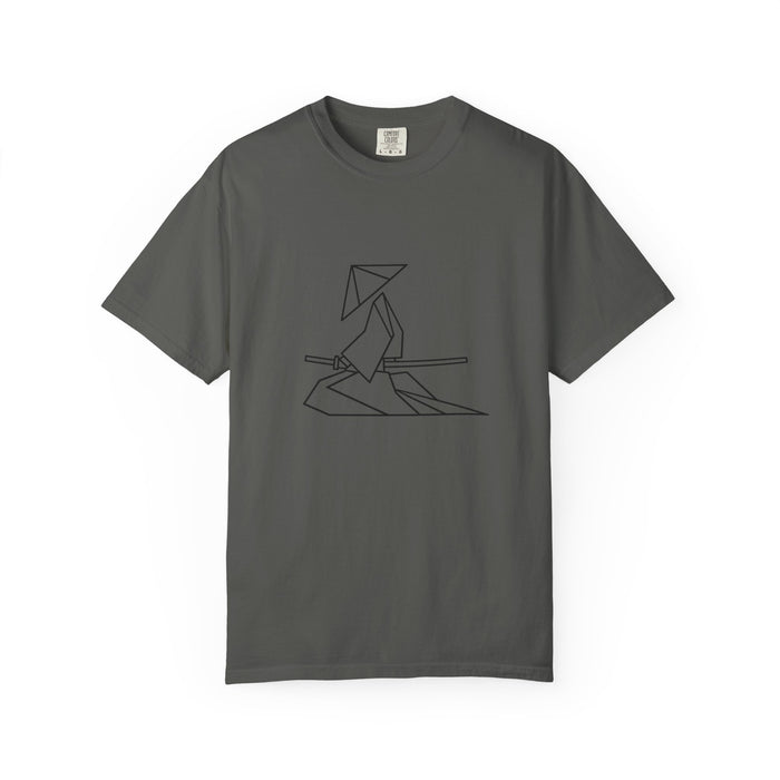 Samurai Line Art T-Shirt — Minimal Origami Swordsman Graphic Tee