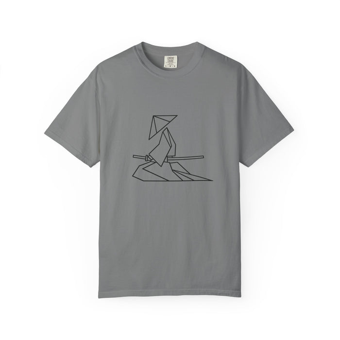 Samurai Line Art T-Shirt — Minimal Origami Swordsman Graphic Tee