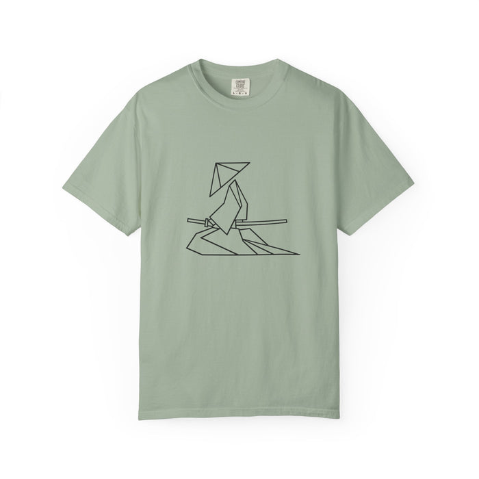 Samurai Line Art T-Shirt — Minimal Origami Swordsman Graphic Tee