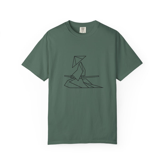 Samurai Line Art T-Shirt — Minimal Origami Swordsman Graphic Tee