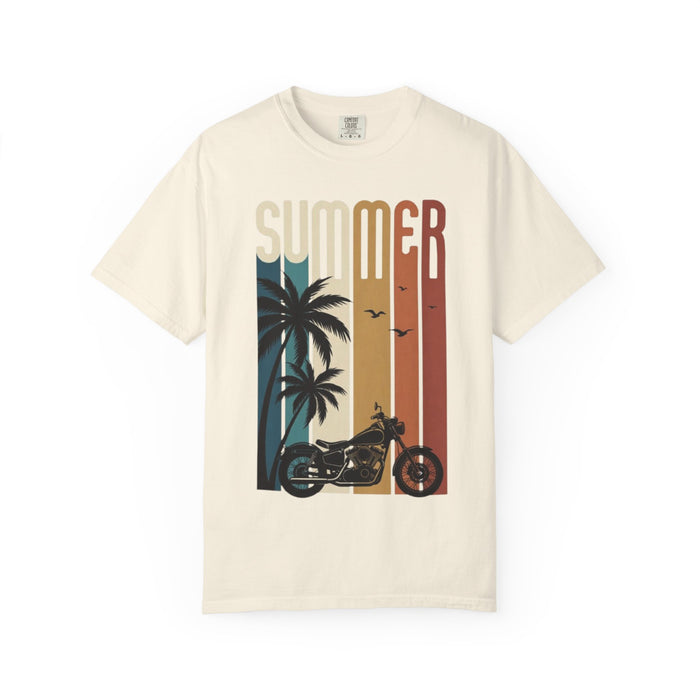 Summer Motorcycle Tee — Retro Palm Tree Beach Graphic T-Shirt