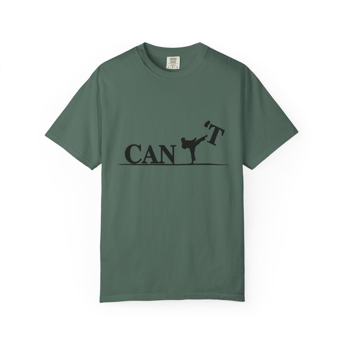 T-Shirt — 'CAN'T' Motivational Graphic Tee (Silhouette Kicking Apostrophe)