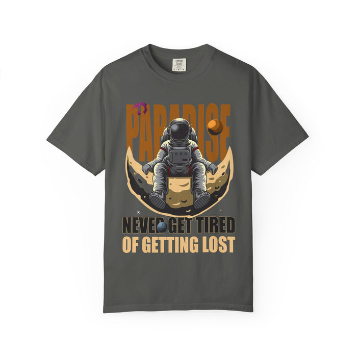 T-Shirt — 'Paradise: Never Get Tired of Getting Lost' Astronaut Graphic Tee