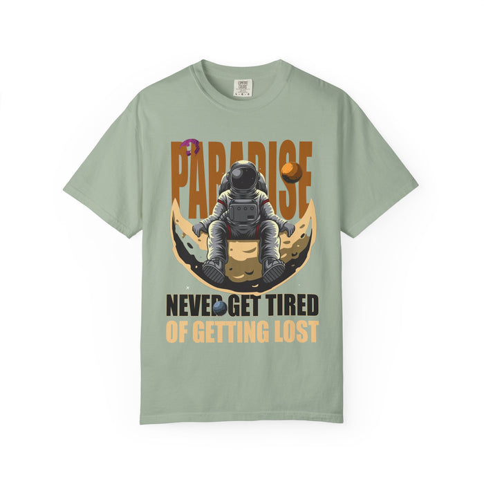 T-Shirt — 'Paradise: Never Get Tired of Getting Lost' Astronaut Graphic Tee