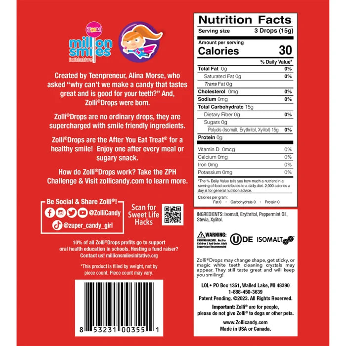 Zolli Drops Peppermint Nutrition Facts